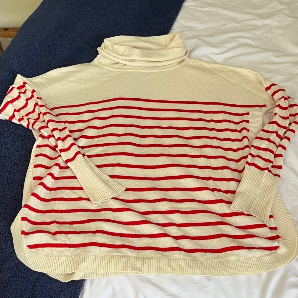 Cowel neck striped Cream and Red Women's Sweater